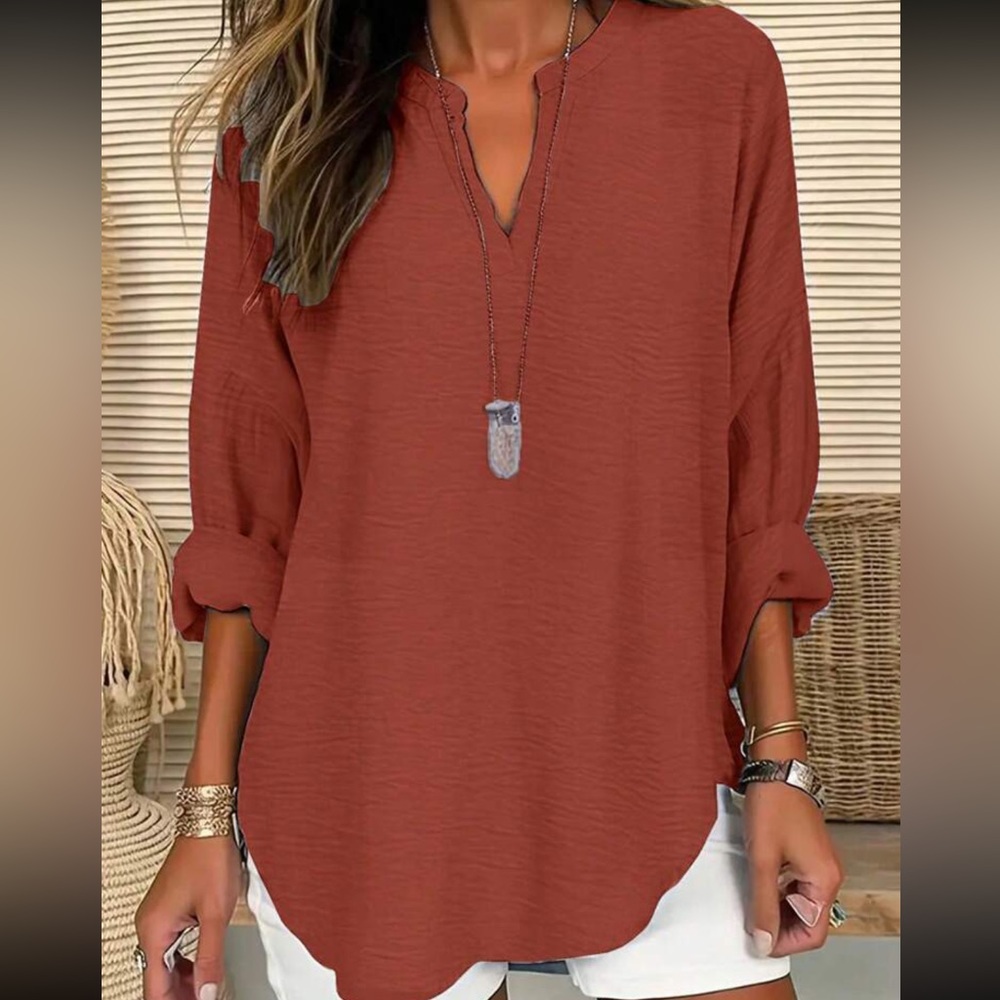 Plus size notched neck blouse